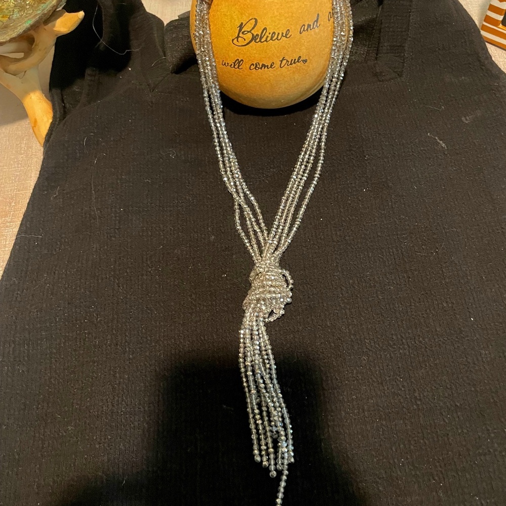 Rhinestone Tassel Pendant Long Necklace e